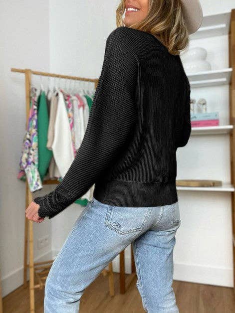 Woman Solid Lace Long Sleeve Striped Top