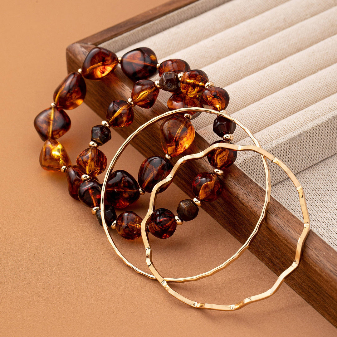 BOHO MULTI ACRYLIC FACET GOLD BRACELET SET | 80B1565
