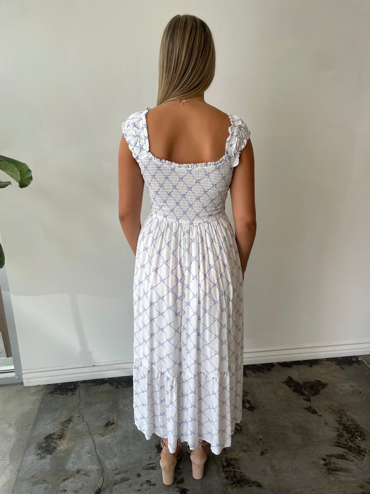 Blue Bow Midi Dress