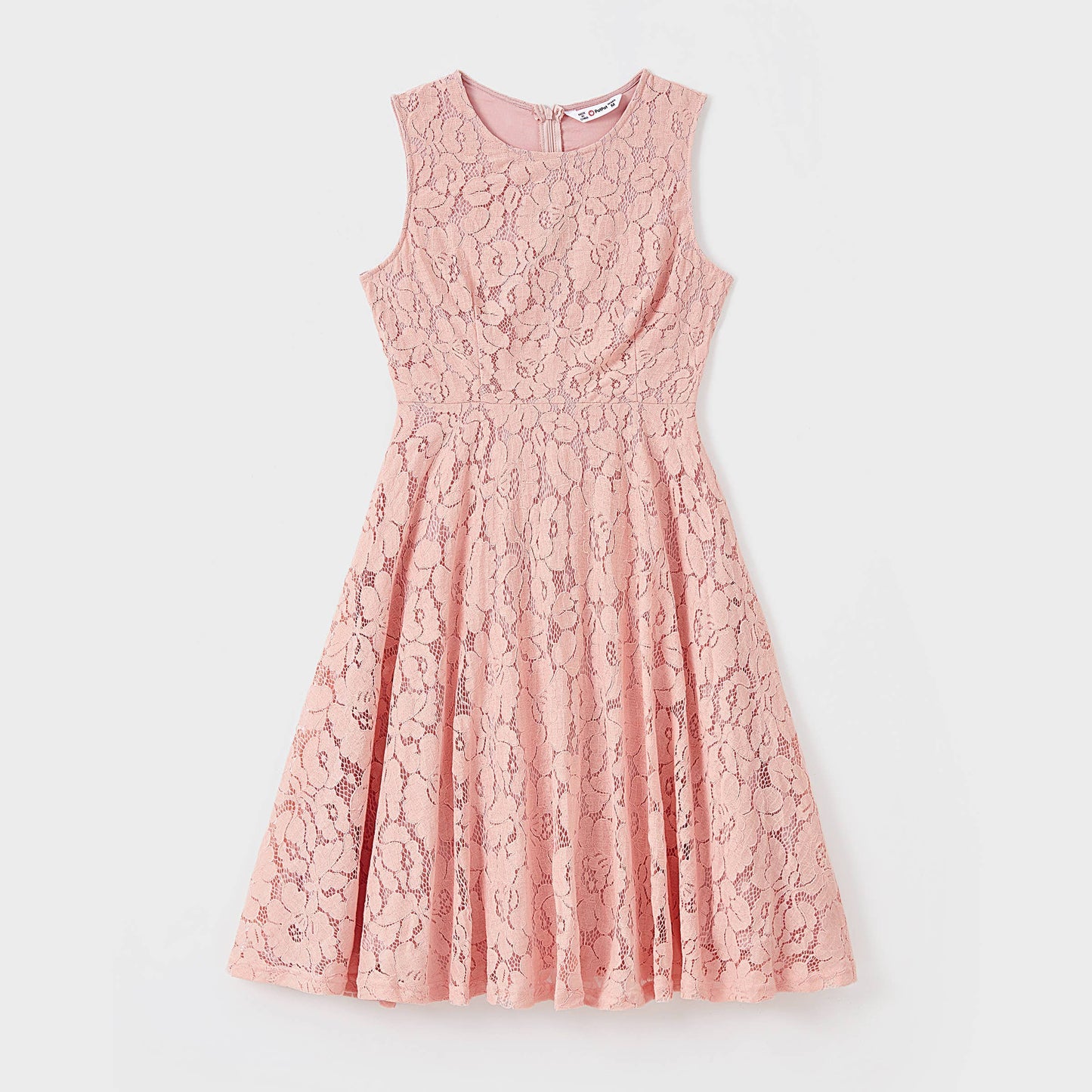 Family Matching Pink Color Block Polo, Lace Sleeveless Dress