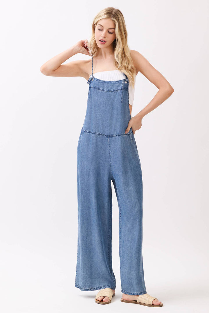 TENCEL SPAGHETTI STRAP WIDE LEG JUMPSUIT - VJ3585A