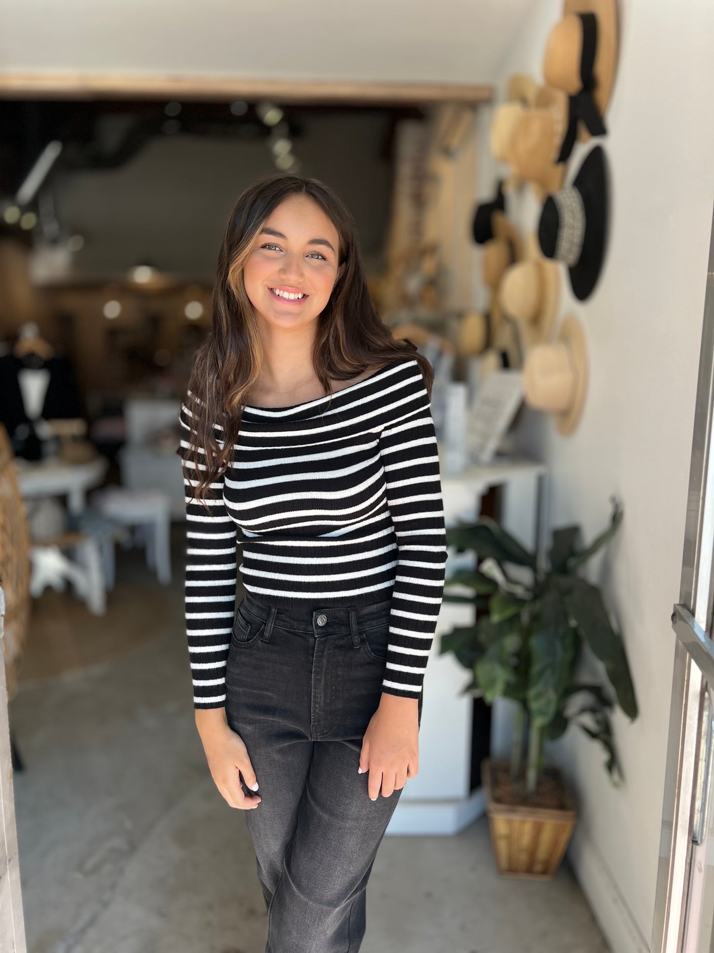 Stripe off shoulder top