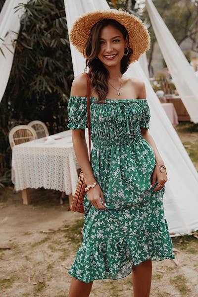Off-Shoulder Floral midi Dress
