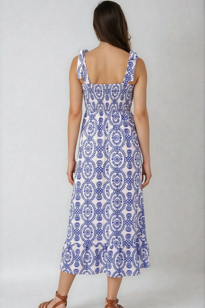 Mediterranean Print Maxi Dress