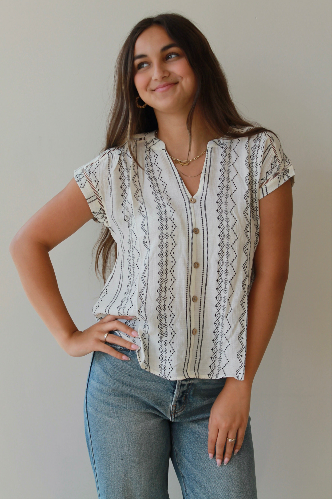 Savannah Stitch Button-Down Top