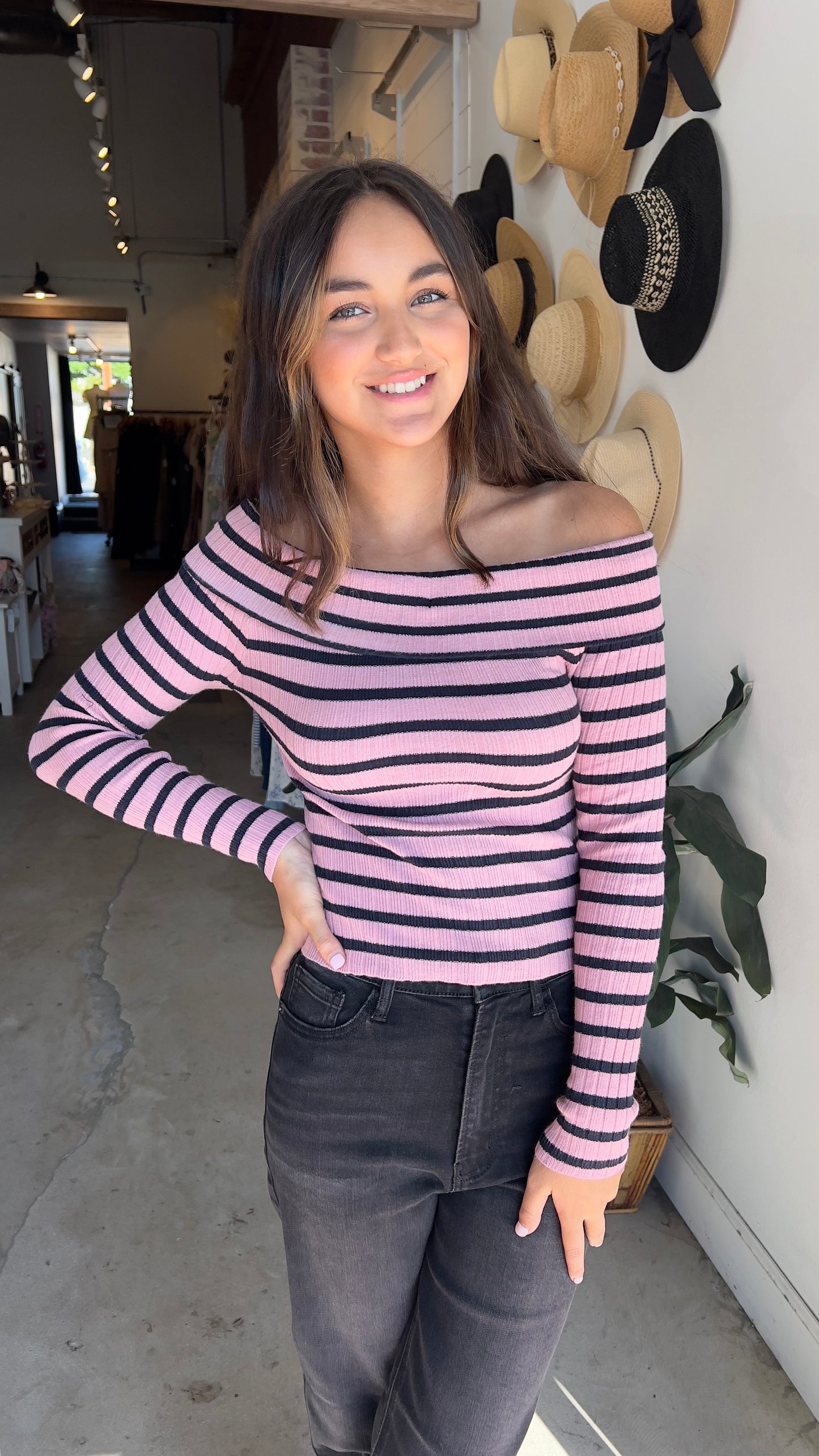 Stripe off shoulder top