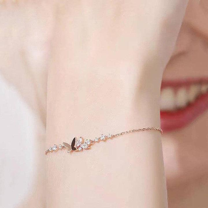 Dainty Butterfly Leaf Charm Bracelet in 925 Sterling Silver