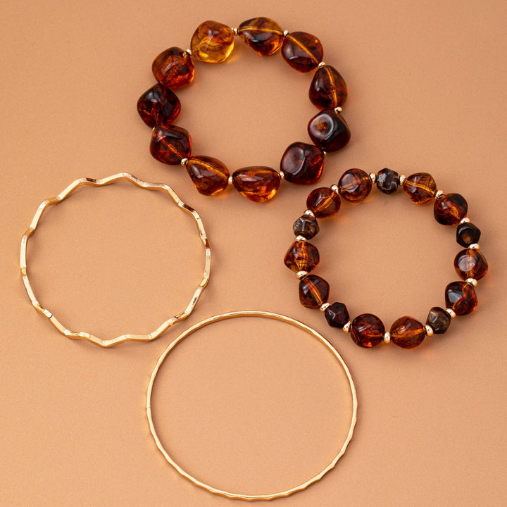 BOHO MULTI ACRYLIC FACET GOLD BRACELET SET | 80B1565