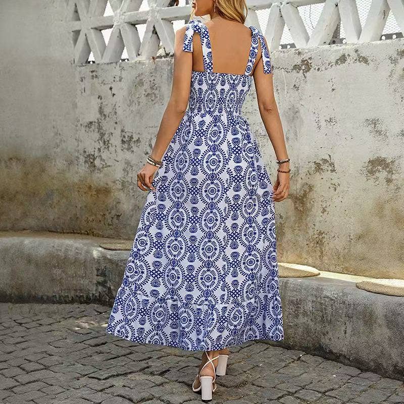 Mediterranean Print Maxi Dress