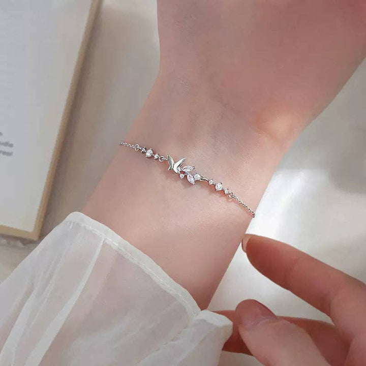 Dainty Butterfly Leaf Charm Bracelet in 925 Sterling Silver