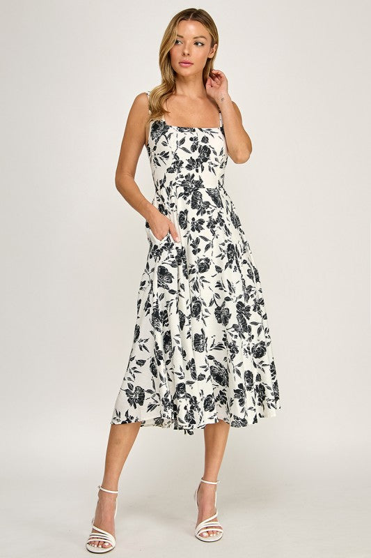 Black Floral Midi Dress