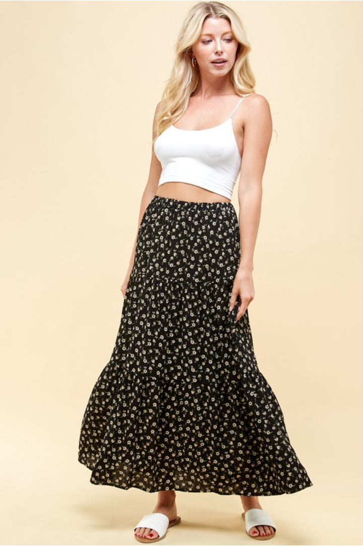 Black floral maxi skirt