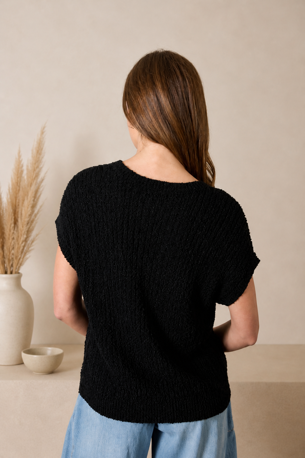 Black Button Knit Top