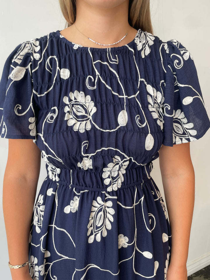 Midnight Bloom Embroidered Dress