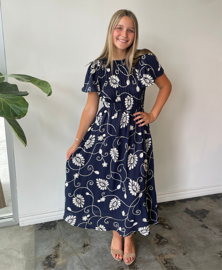 Midnight Bloom Embroidered Dress