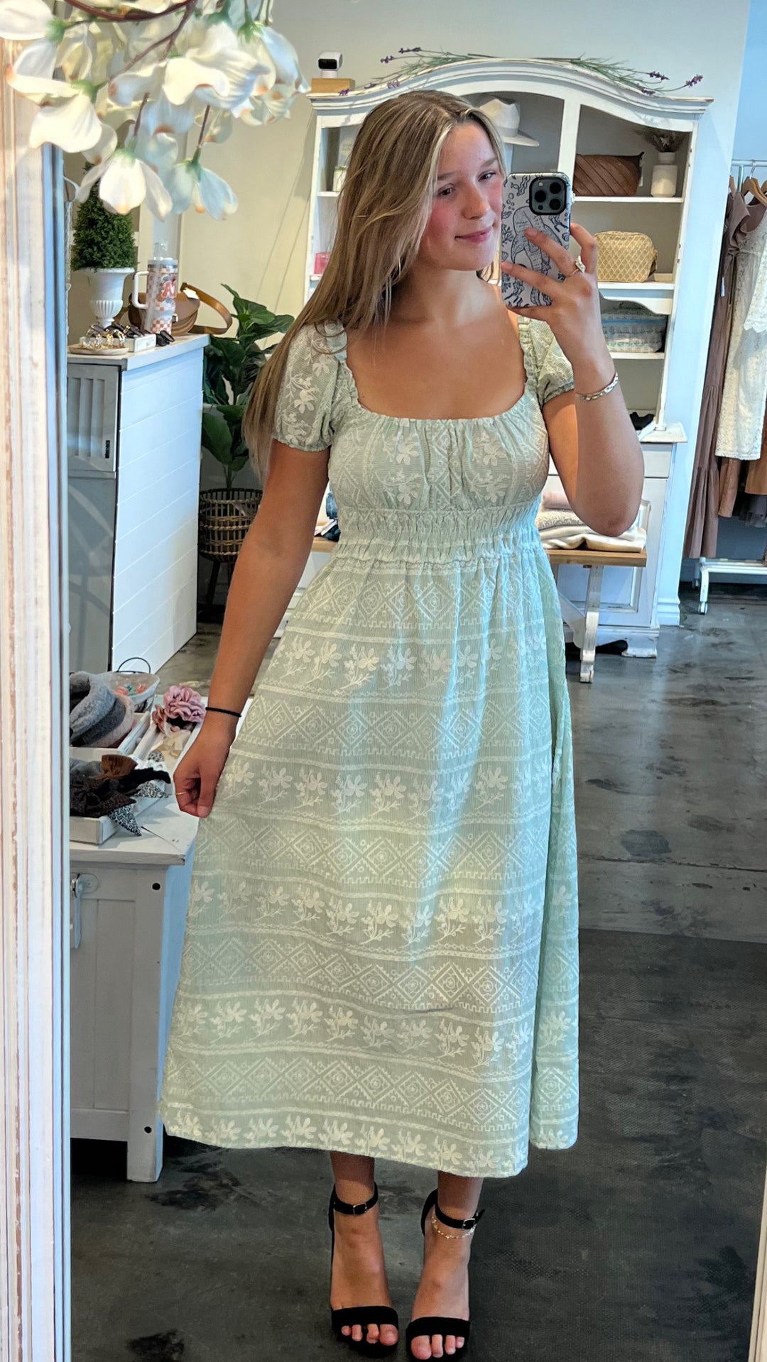 Sage Meadow Embroidered Midi Dress