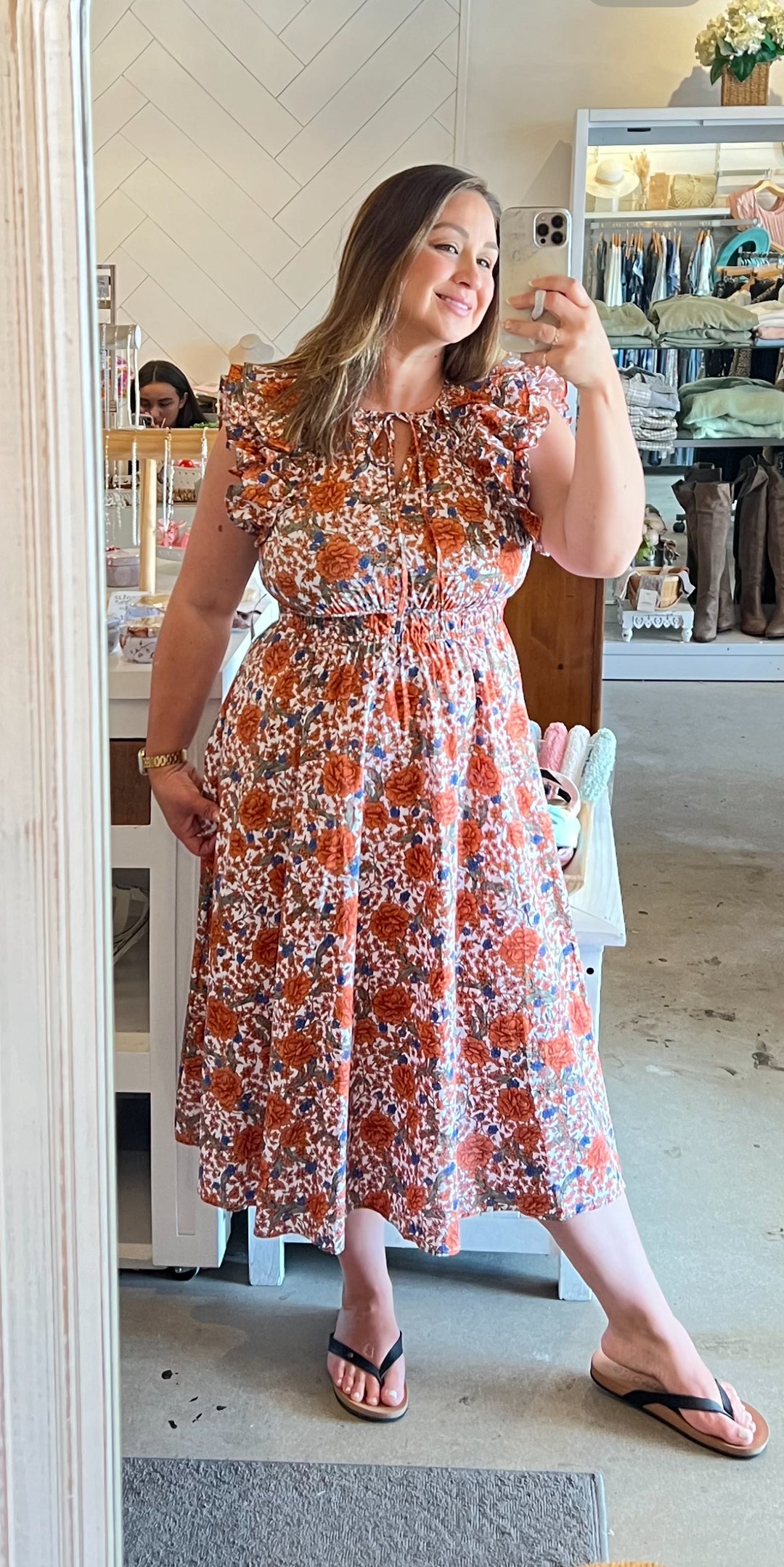 Orange floral ruffle sleeve