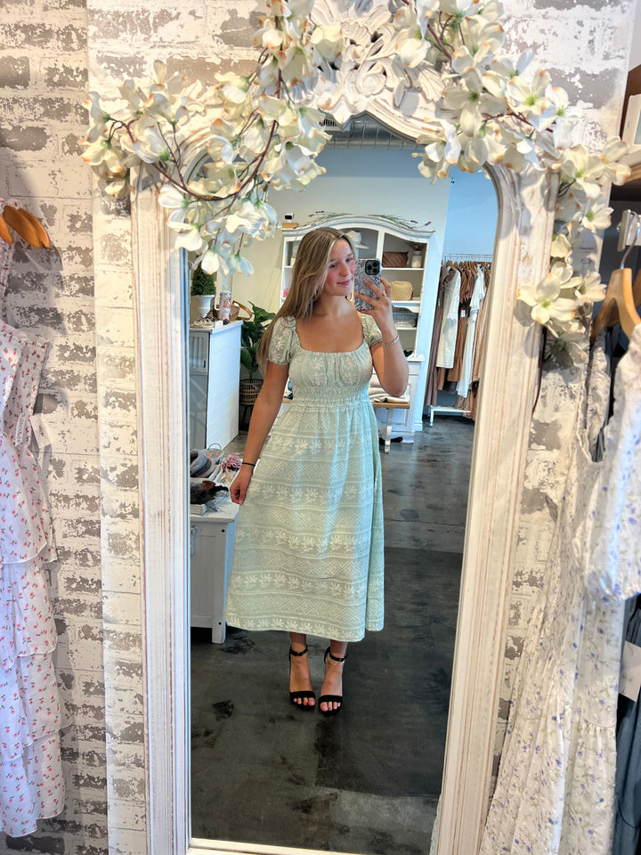Sage Meadow Embroidered Midi Dress