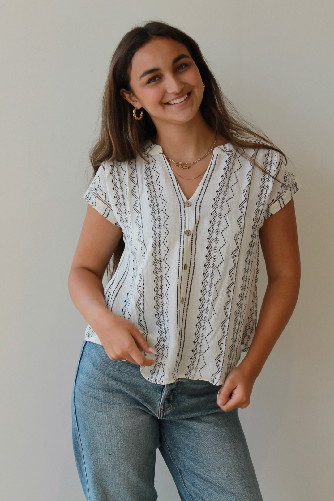Savannah Stitch Button-Down Top