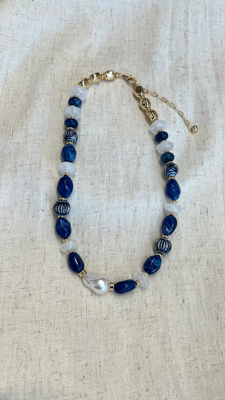 Blue Pearl Beaded Necklace