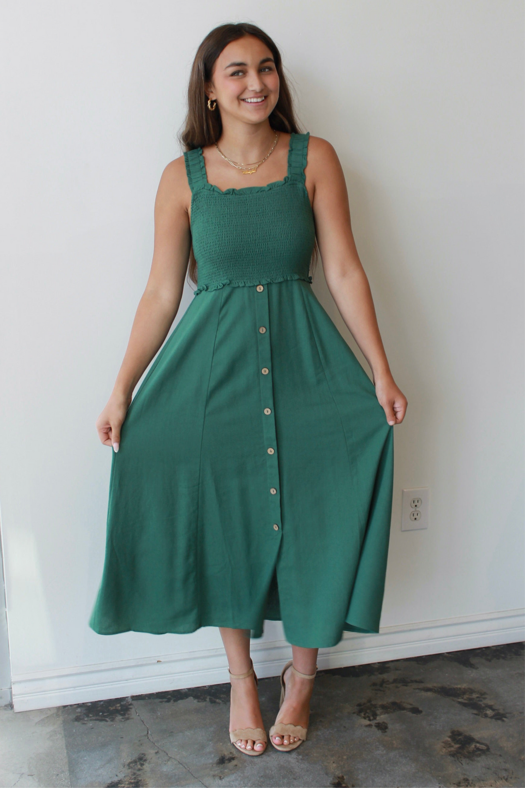 Evergreen Smocked Midi