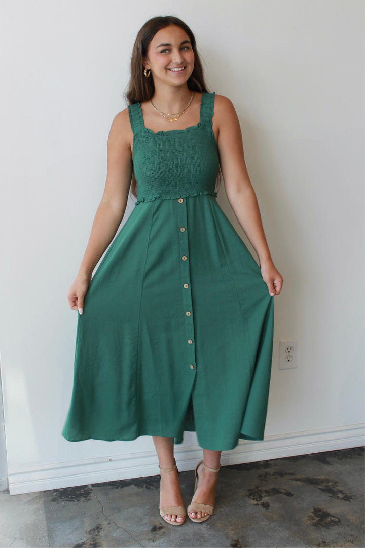 Evergreen Smocked Midi