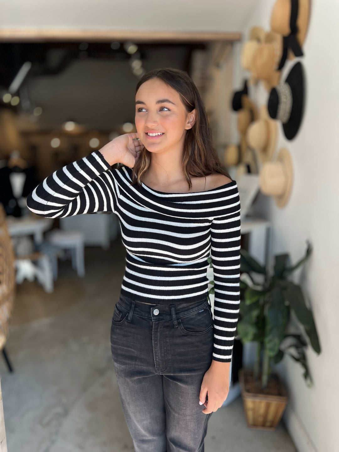 Stripe off shoulder top