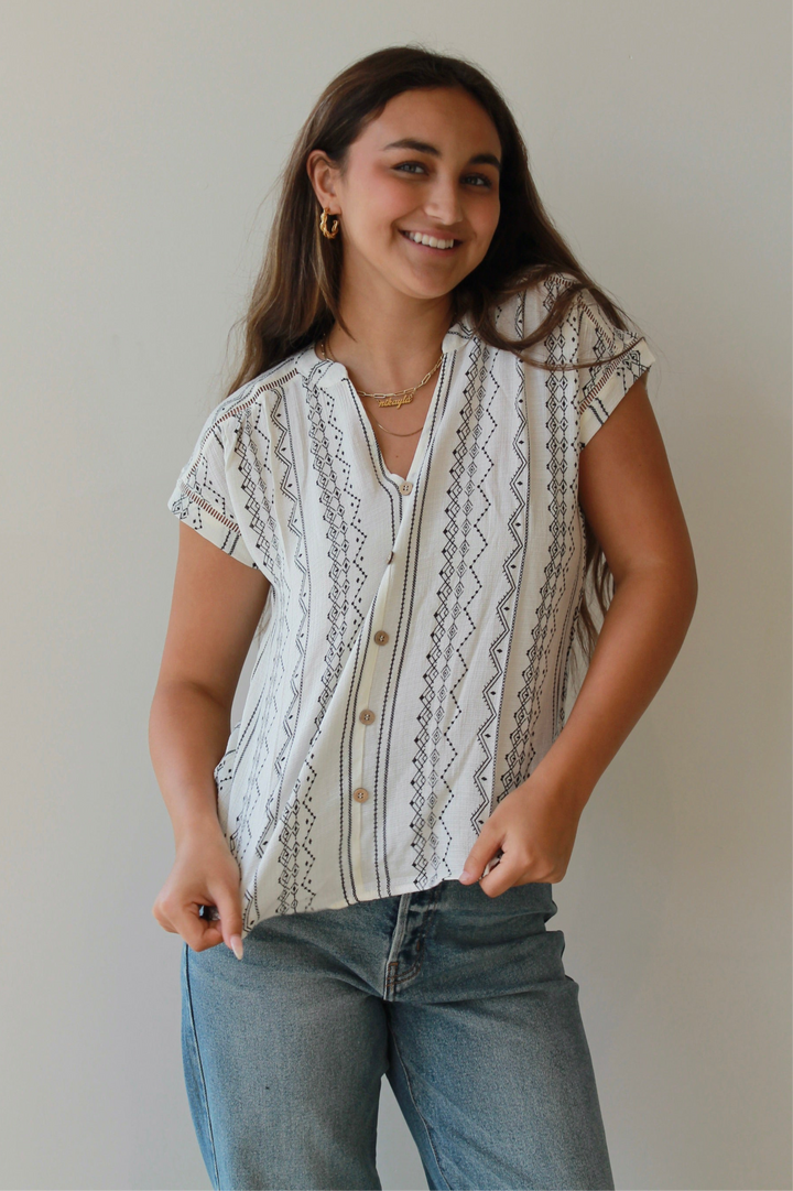 Savannah Stitch Button-Down Top