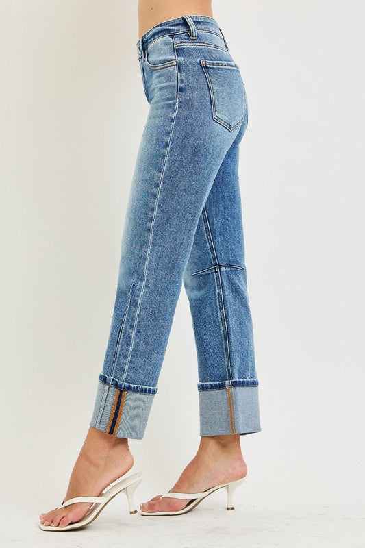 Cuff Straight Leg Jeans