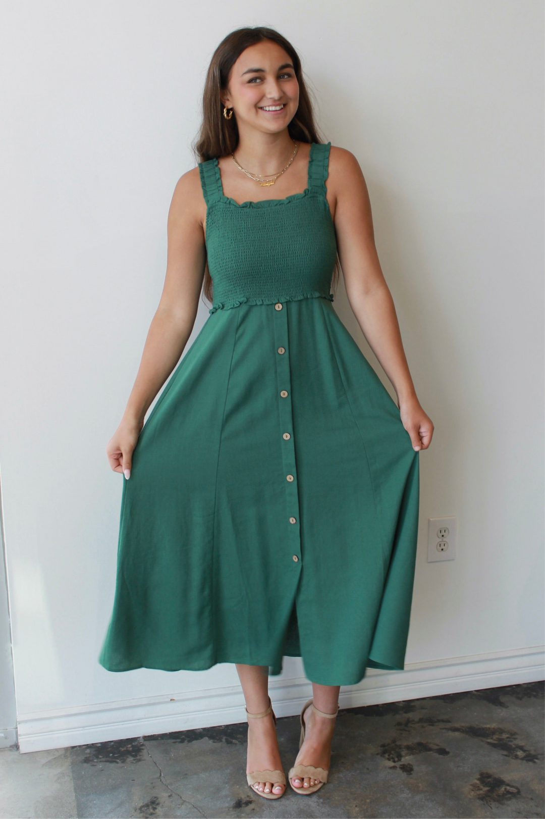 Evergreen Smocked Midi