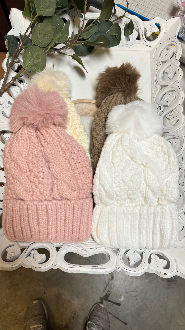 Cable Knit Pom Beanie