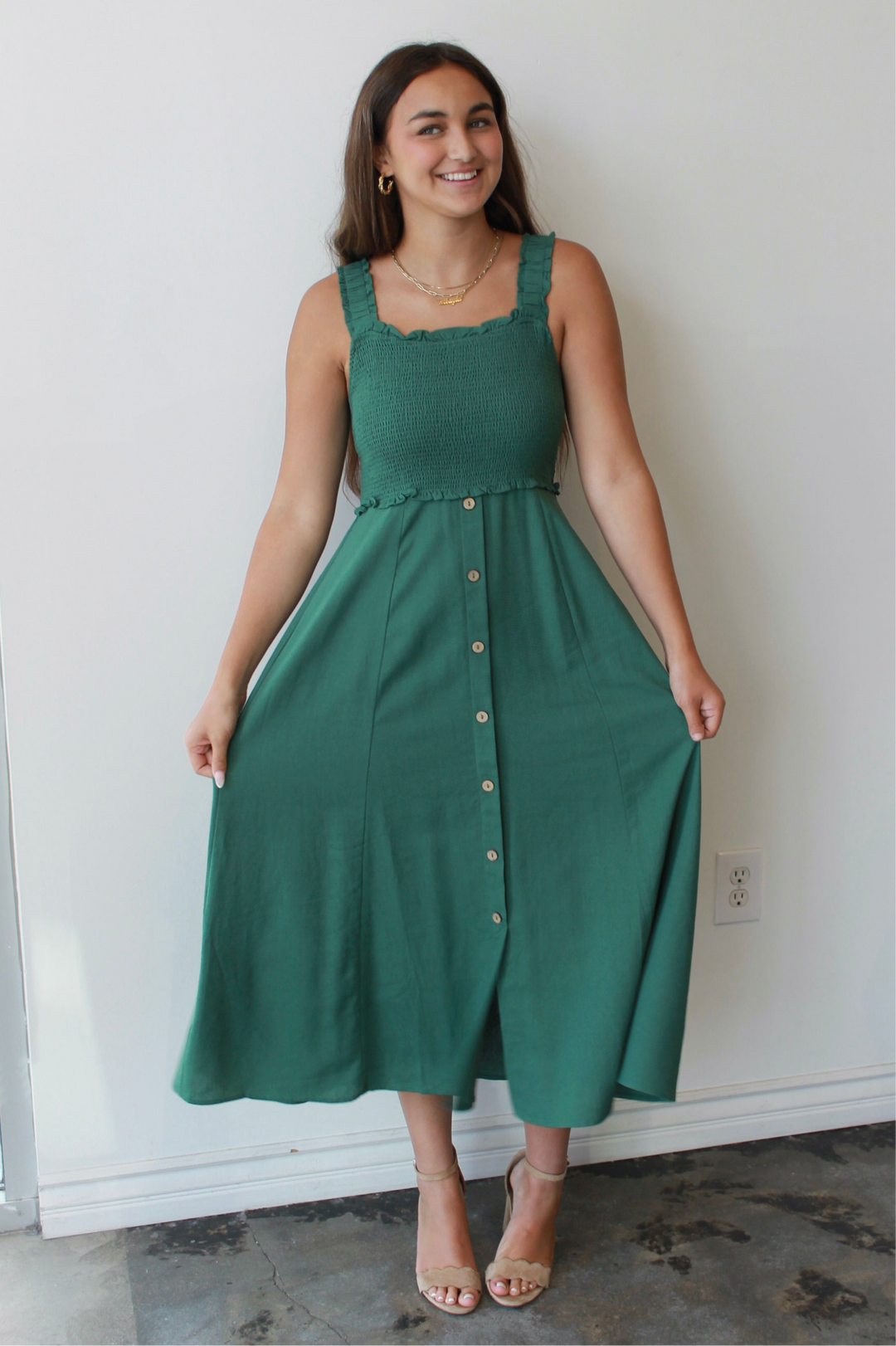 Evergreen Smocked Midi