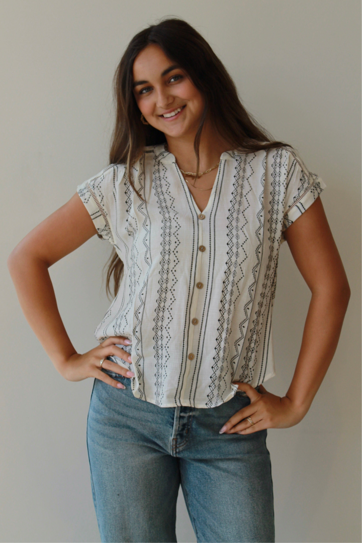 Savannah Stitch Button-Down Top