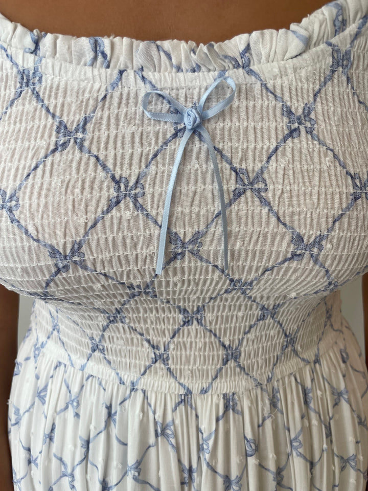 Blue Bow Midi Dress
