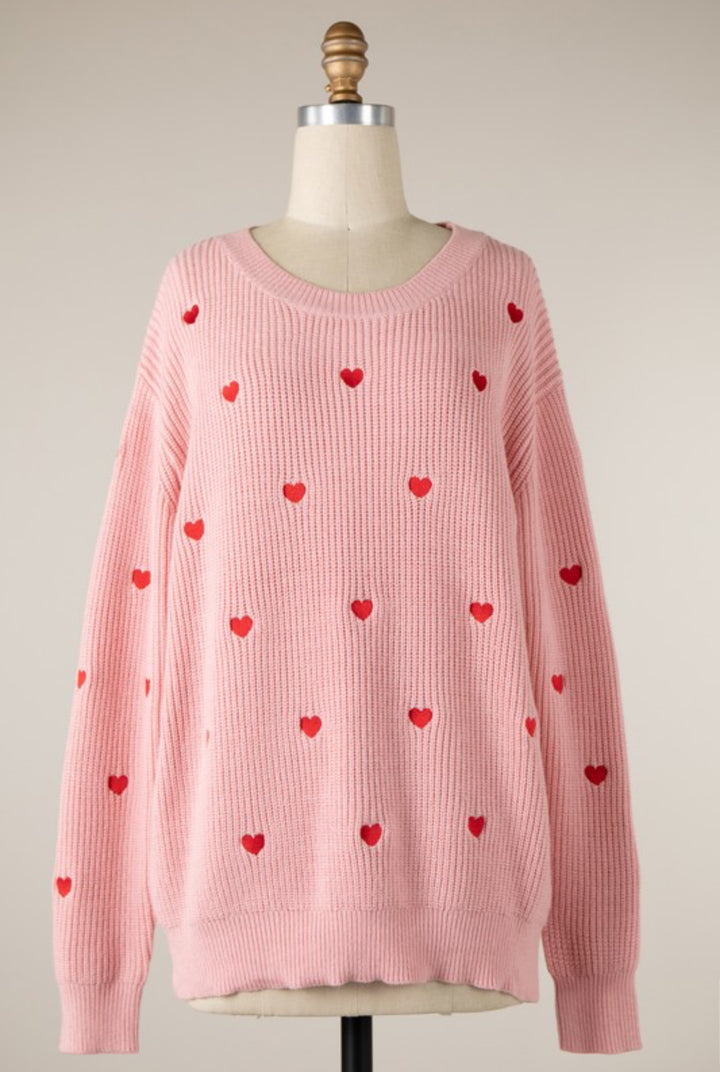 Pink knit heart sweater