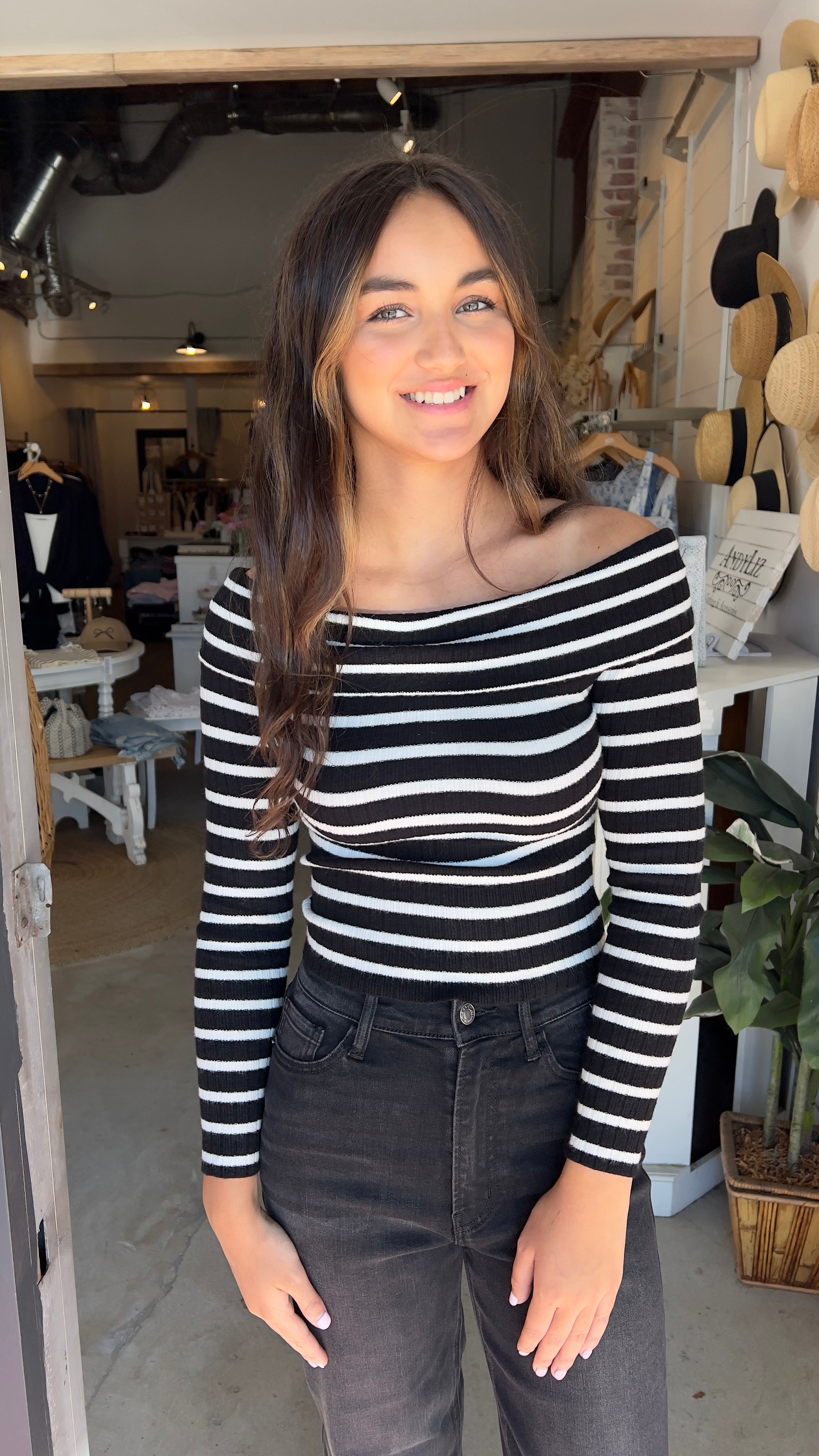 Stripe off shoulder top | AndyLiz