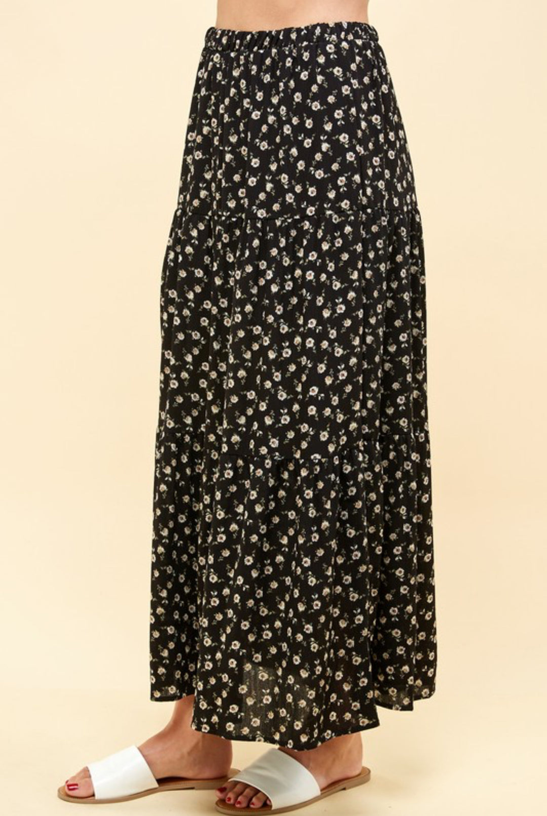 Black floral maxi skirt