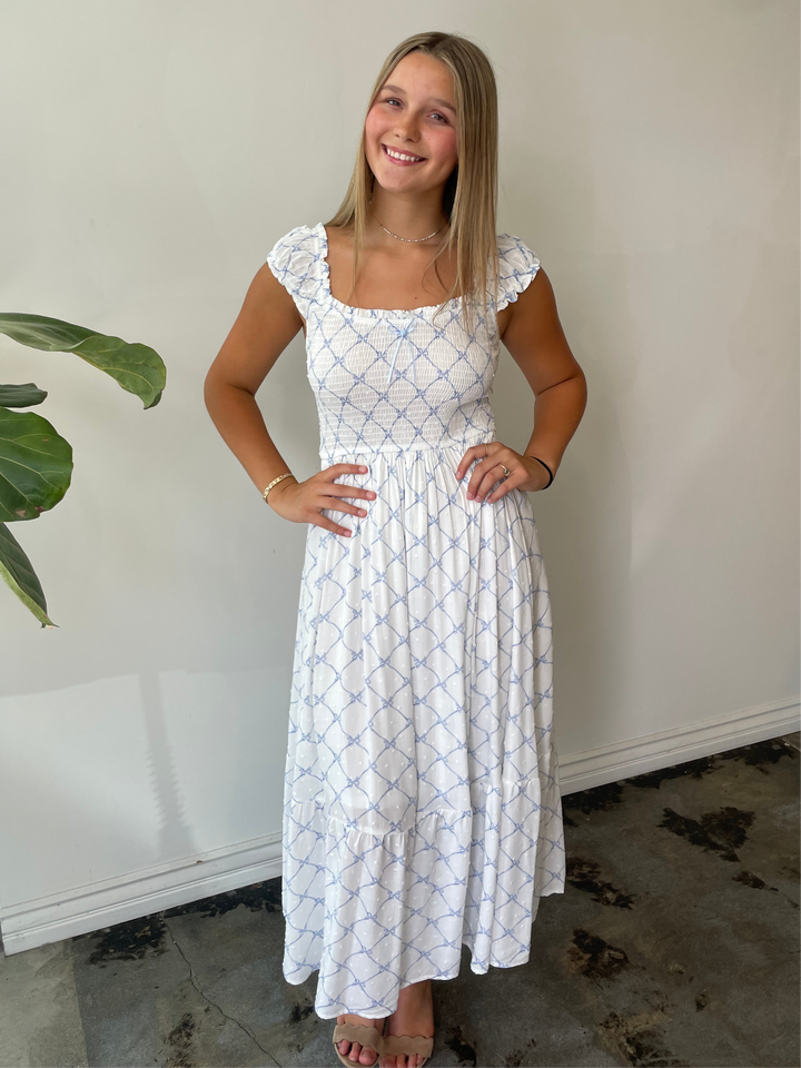 Blue Bow Midi Dress
