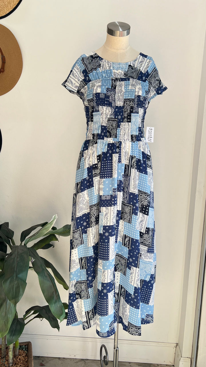 Navy printed midi