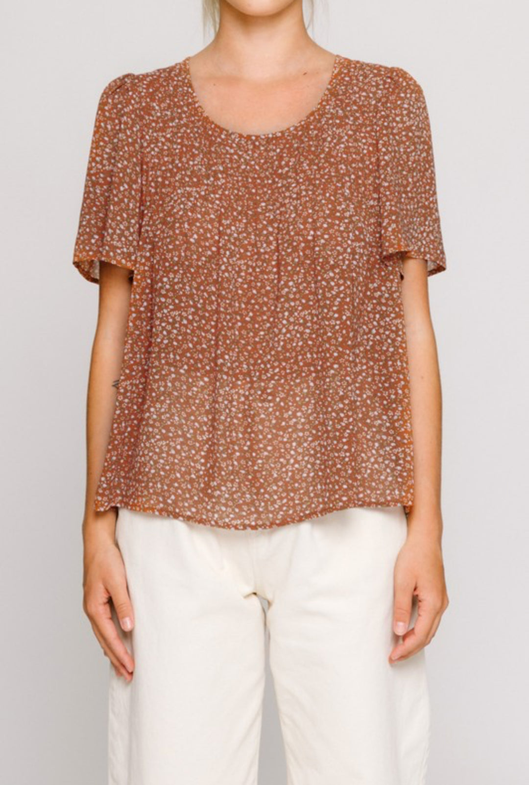 Rust floral blouse