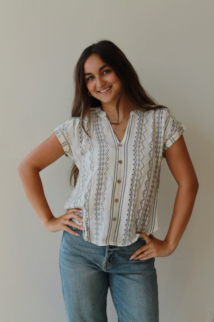 Savannah Stitch Button-Down Top
