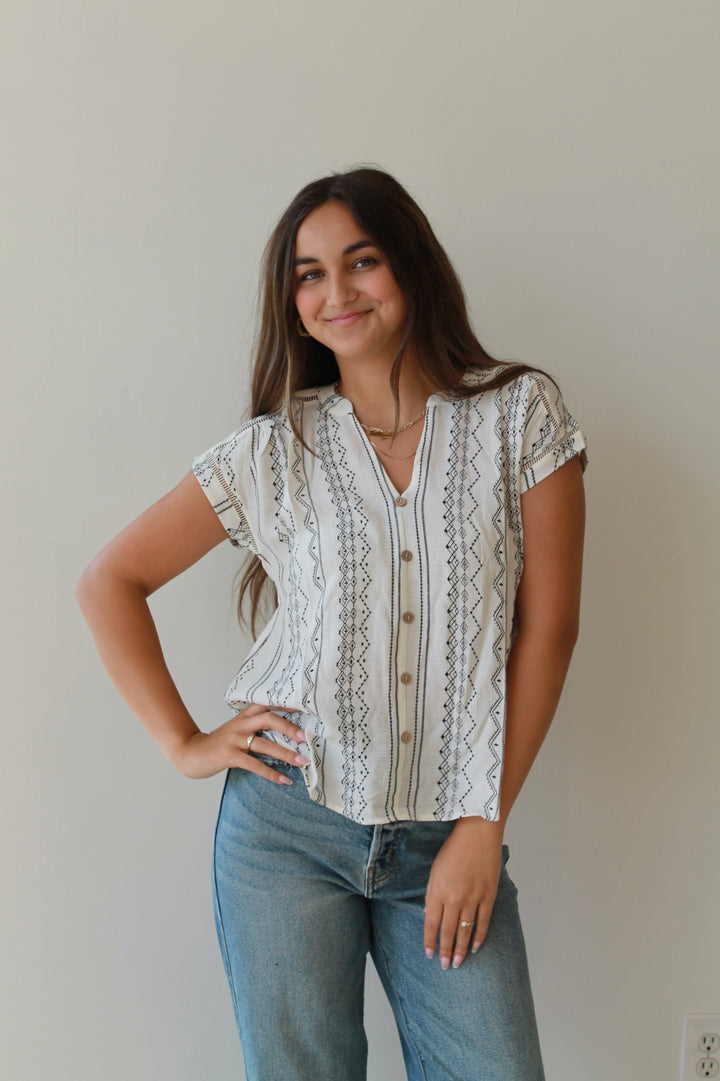 Savannah Stitch Button-Down Top