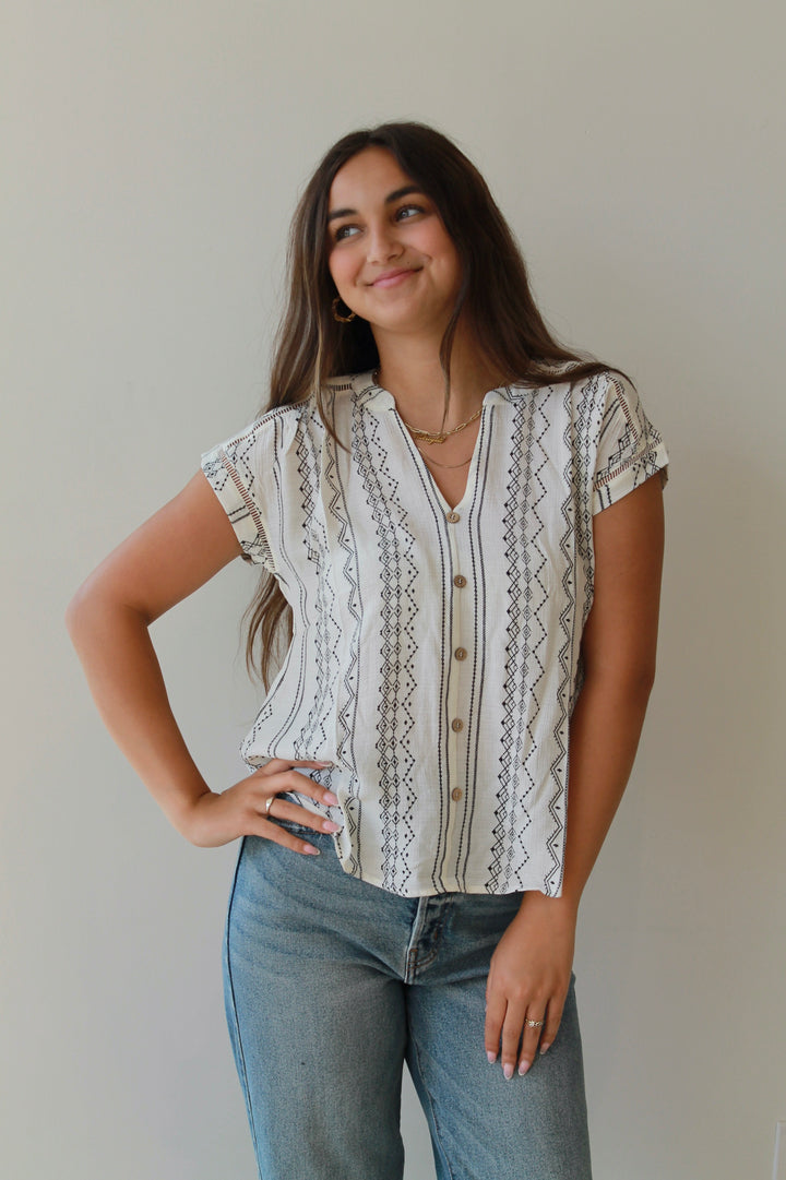 Savannah Stitch Button-Down Top