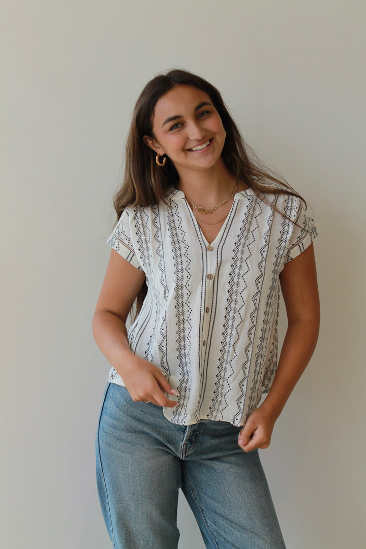 Savannah Stitch Button-Down Top