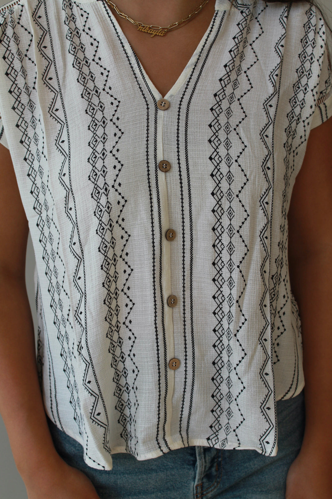 Savannah Stitch Button-Down Top