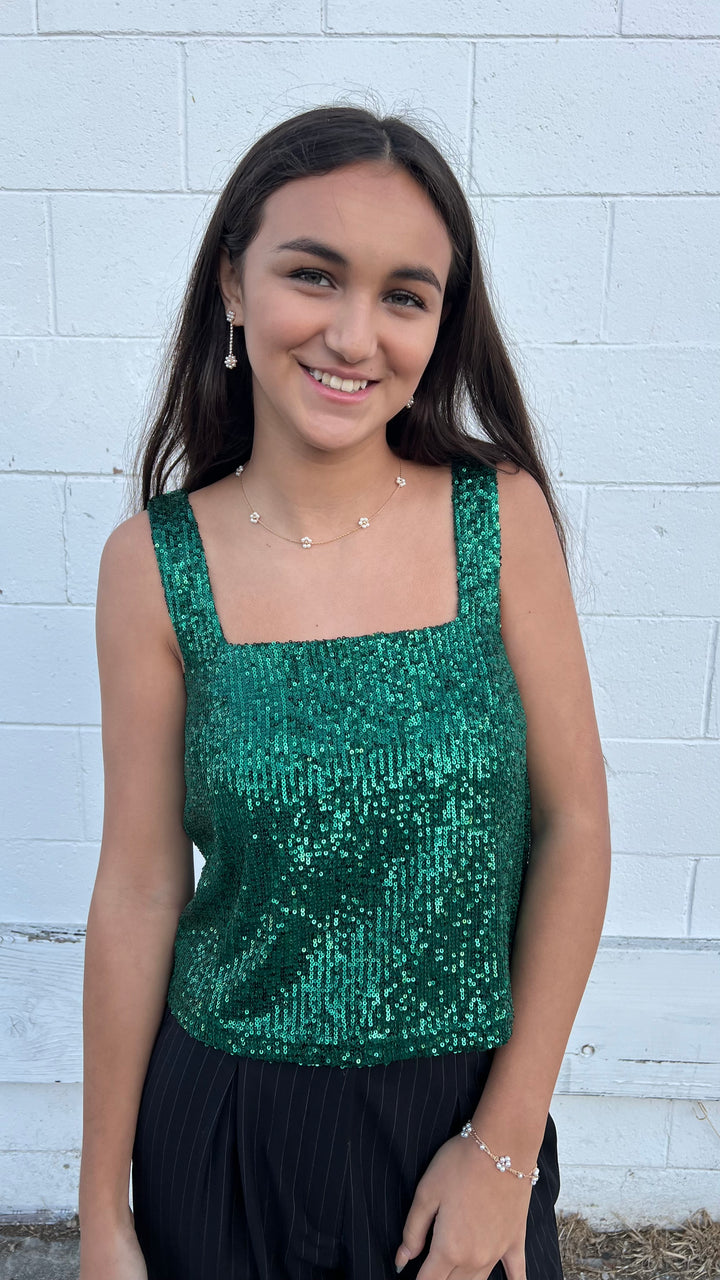 Glam Green Sequin Top