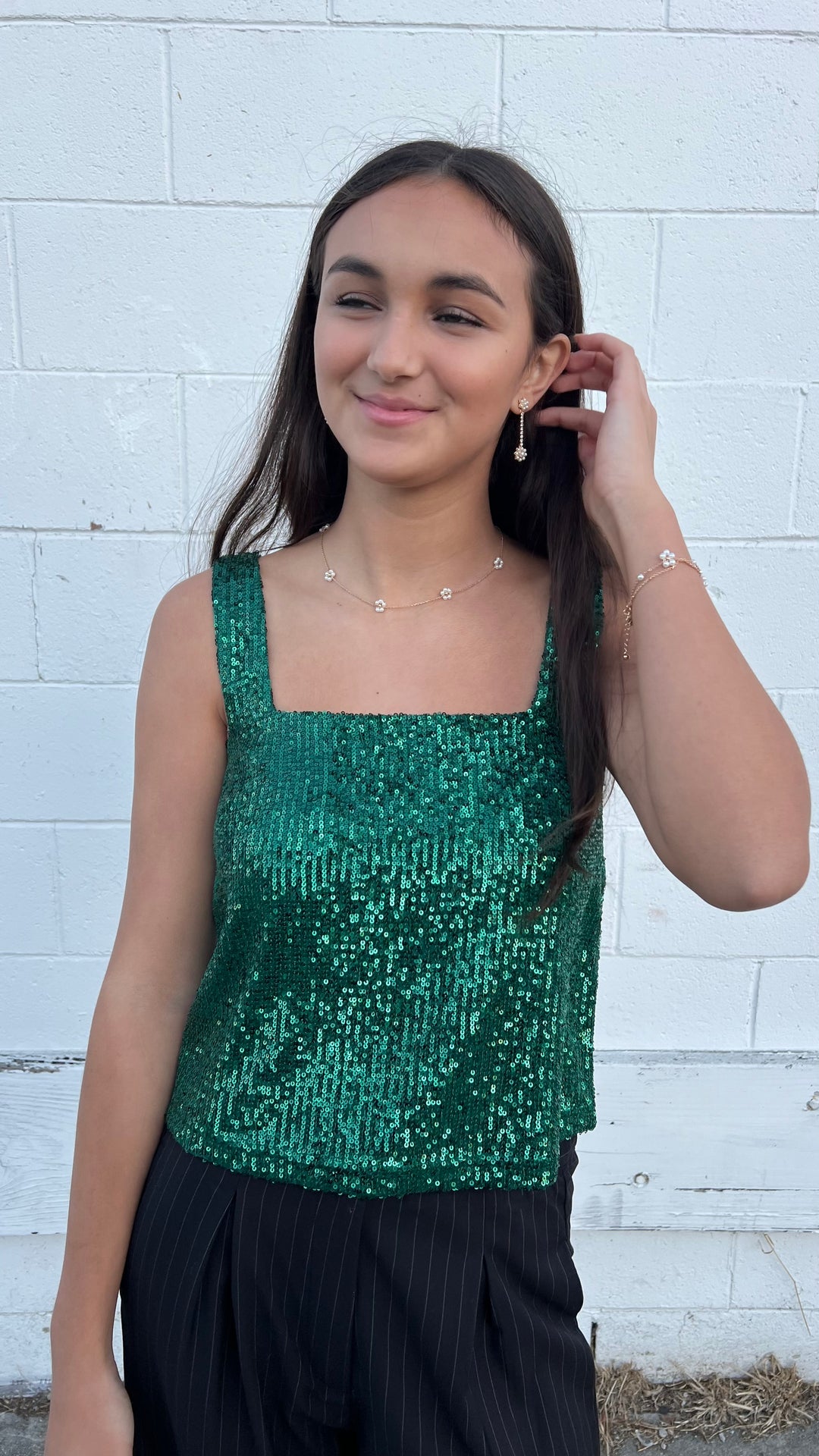 Glam Green Sequin Top