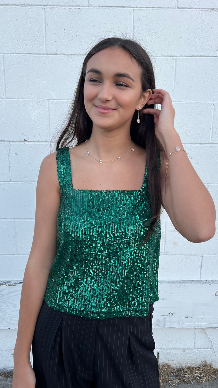 Glam Green Sequin Top