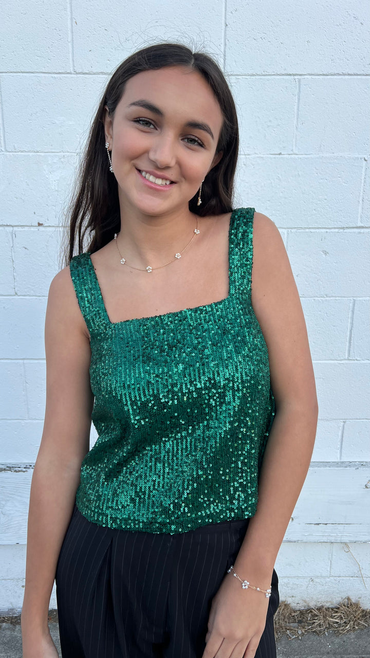 Glam Green Sequin Top