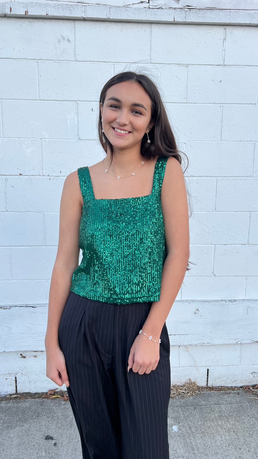 Glam Green Sequin Top